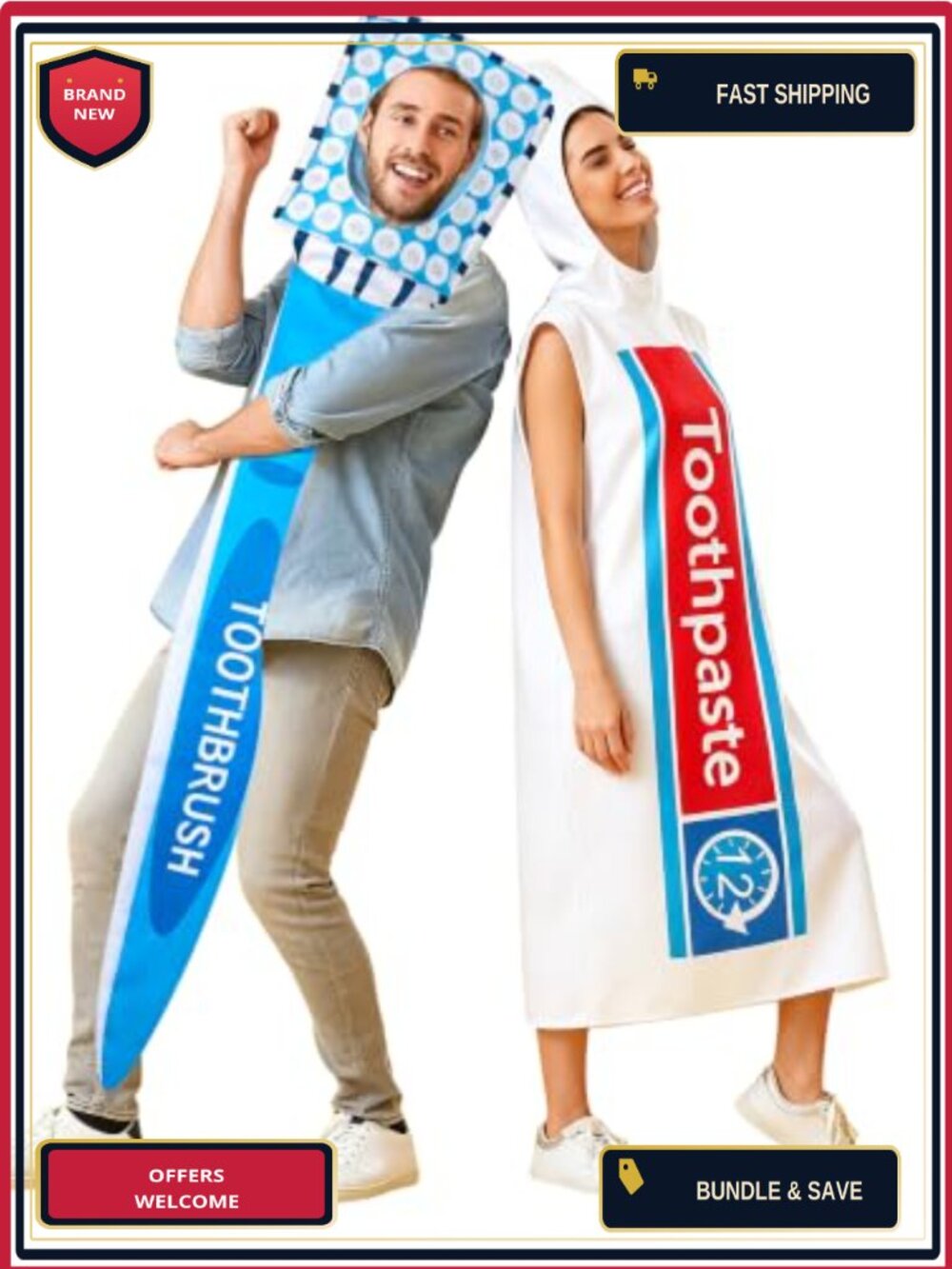 Adult Couple Toothbrush & Toothpaste Halloween Costume Set
